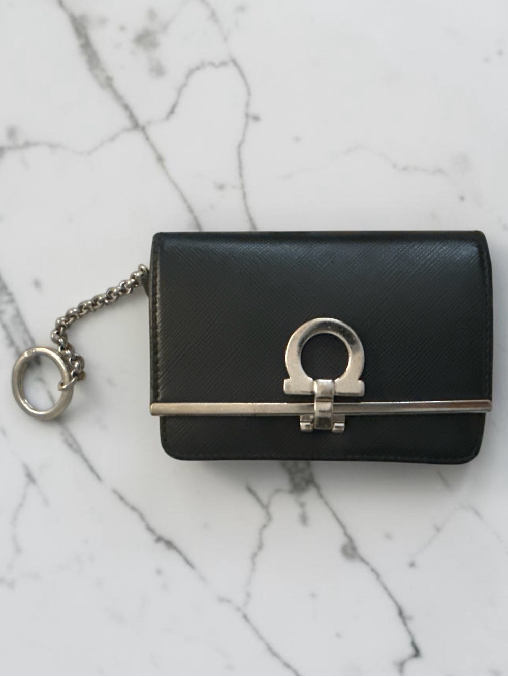 Salvatore Ferragamo Black Saffiano Leather Gancini Key Case Wallet